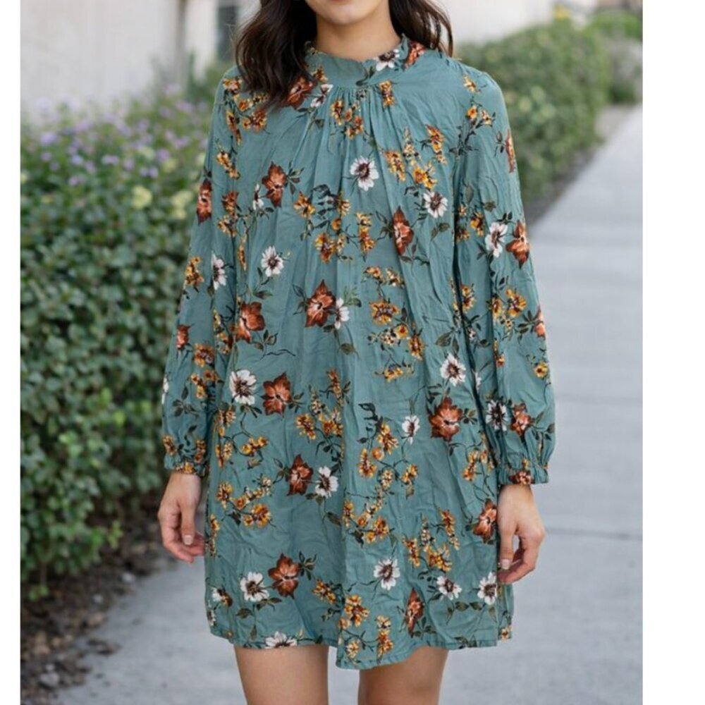 Azalosie Floral Long Sleeve Dress Size Medium Boho Casual Shift